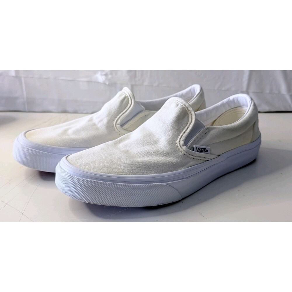 Vans Classic Slip-On White Canvas Sneakers Women’s Size 5.5 Clean Casual Shoes